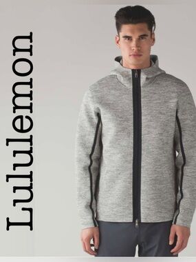 Lululemon Stratum Heather Grey Hooded Zip Jacket with Black Trim Size Medium